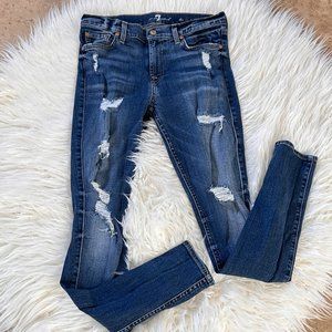 7 For All Mankind The Skinny Jean With Distressed in Medium Wash